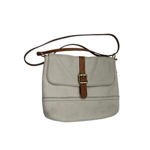 Fossil TaylorBeige/Brown Cow Hide Leather Flap Snap Close Crossbody Bag